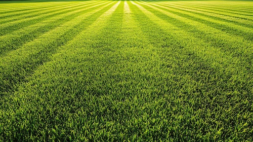 Lush Green Lawn With Striped Patterns Creating A Serene And Vibrant Atmosphere.